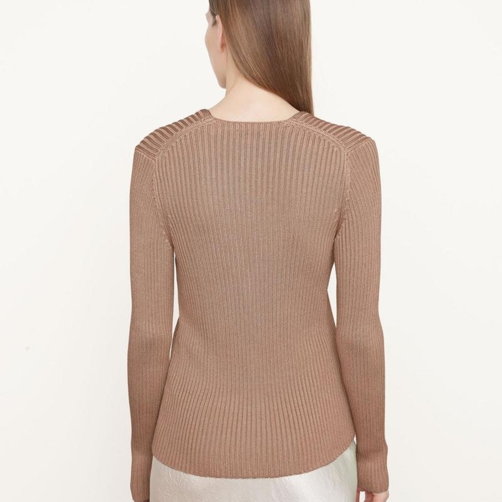 Vince Ribbed Button Up Cardigan In Chestnut Size 2X - Picture 3 of 9